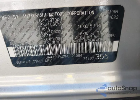 2022 Mitsubishi Outlander Sport 2.0 Be 2Wd/2.0 Es 2Wd/2.0 Le 2Wd/2.0 S 2Wd z USA, uszkodzony, nr VIN JA4APUAUXNU021084